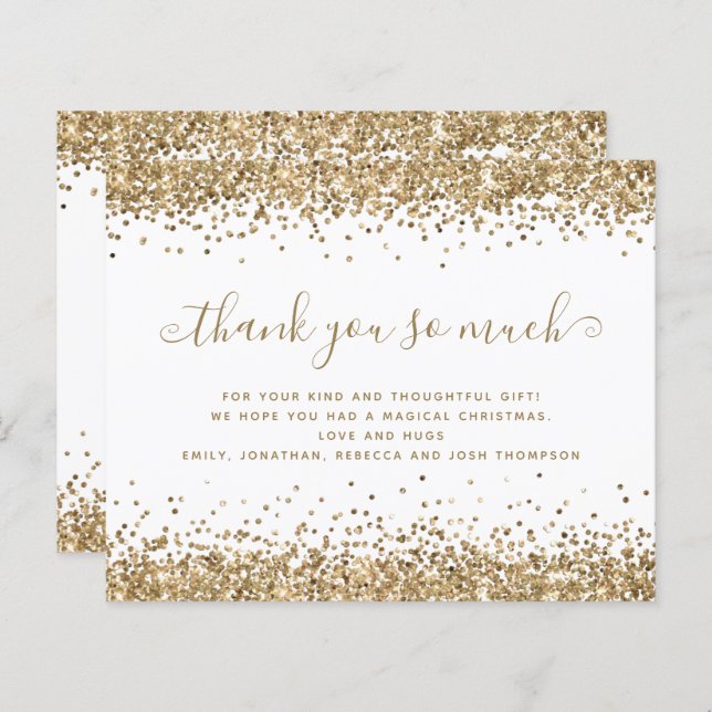 Parties scintillant d'or budget Merci de Noël (Devant / Derrière)