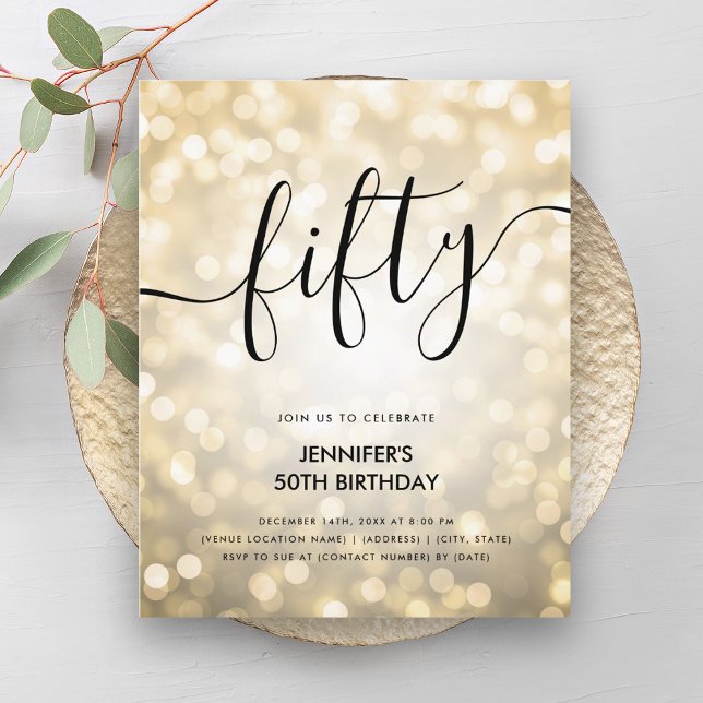 Parties scintillant d'or BUDGET moderne Lumières 5 (Modern BUDGET Gold Glitter Lights 50th Birthday)