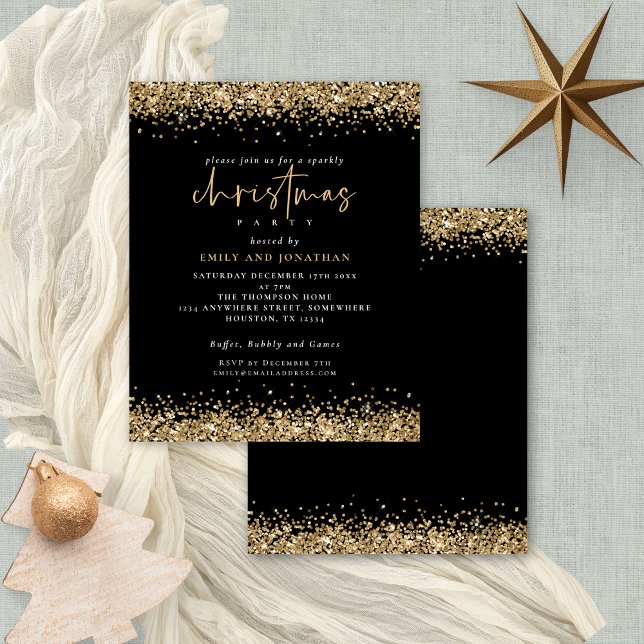 Parties scintillant d'or budget Noël Invitation no (Budget price smaller 4.5 x 5.6" alternative)