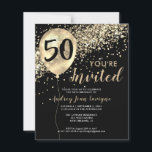 Parties scintillant d'or budget noir 50e anniversa<br><div class="desc">Moderne Elegant Glam Black Gold Parties scintillant Sparkle Balloon N'importe quel âge Adulte Anniversaire Invitation</div>