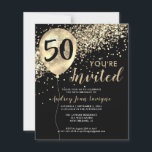 Parties scintillant d'or budget noir 50e anniversa<br><div class="desc">Moderne Elegant Glam Black Gold Parties scintillant Sparkle Balloon N'importe quel âge Adulte Anniversaire Invitation</div>