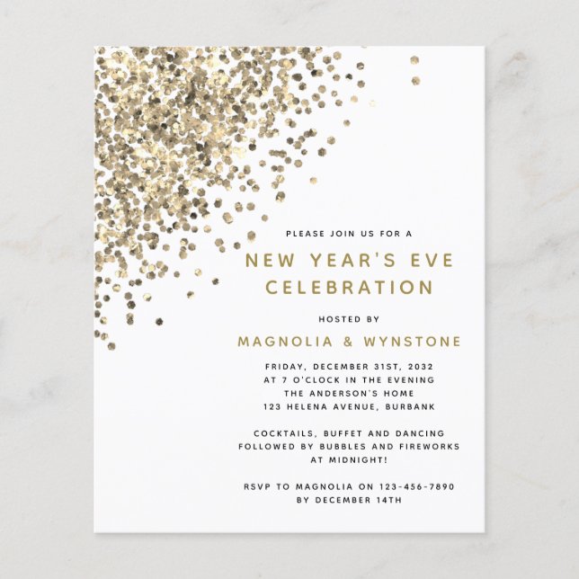 PARTIES SCINTILLANT d'or BUDGET Nouvel An Eve Invi (Devant)