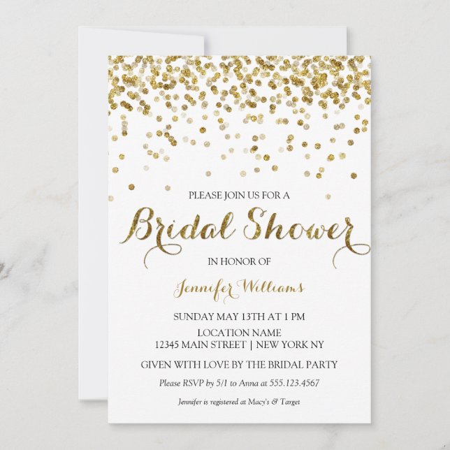 Parties scintillant d'or Confetti Invitation de do (Devant)