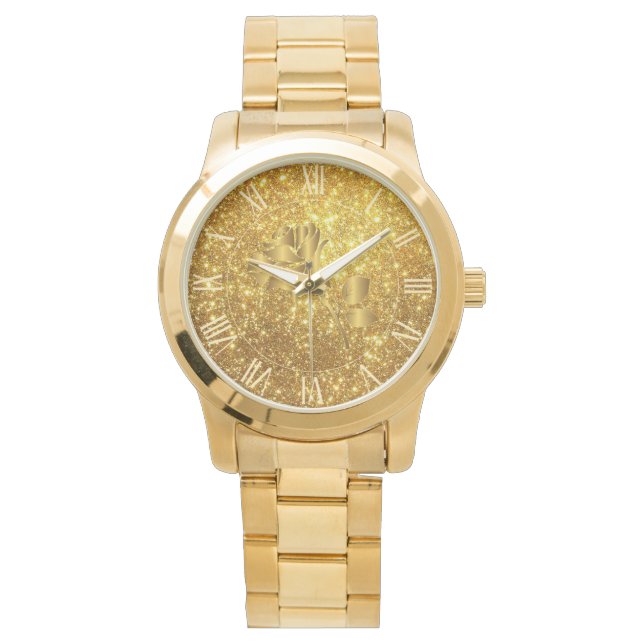 Parties scintillant d'or de luxe Floral montre cad (devant)