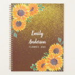 Parties scintillant d'or de tournesol personnalisé<br><div class="desc">Ce joli Planner est décoré de tournesol aquarelle et de feuillage vert sur un arrière - plan de parties scintillant d'or. Vous pouvez le personnaliser en ajoutant votre nom et en changeant l'année. Parce que nous créons notre propre oeuvre, vous ne trouverez pas cette image exacte d'autres designers. Aquarelle originale...</div>