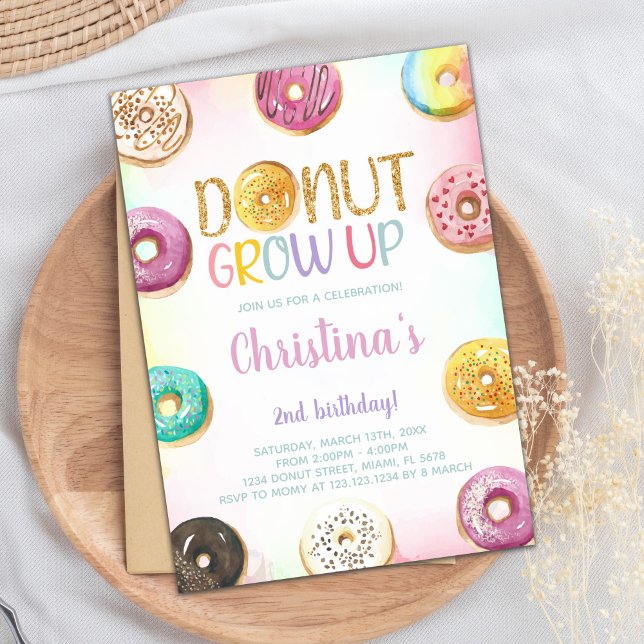 Parties scintillant d'or Donut Invitations d'anniv (Golden Glitter Donut Birthday Invitations)