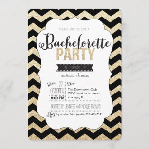 Parties scintillant d'or et invitation Chevron Bac