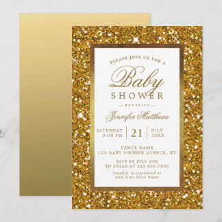 Parties scintillant d'or Faux Invitation d'Baby sh