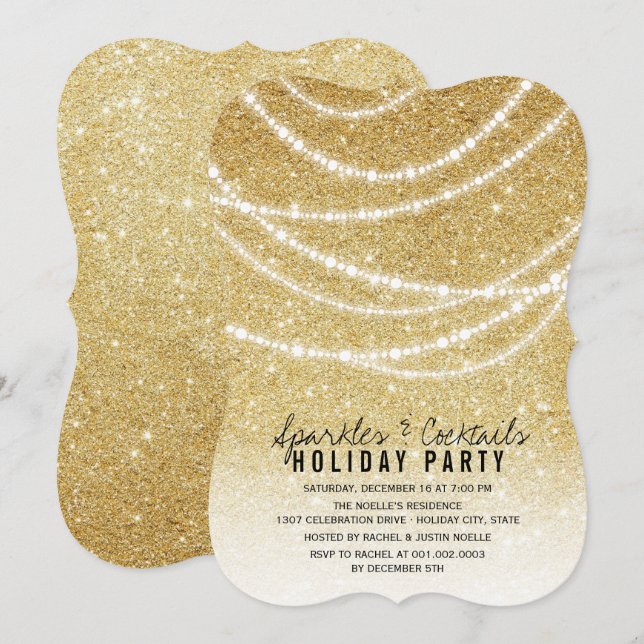 Parties scintillant d'or Fête de fêtes Invitation (Devant / Derrière)