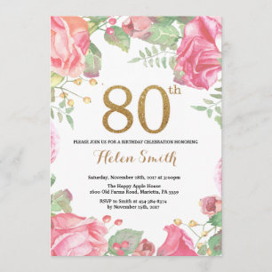 Parties scintillant d'or Floral Invitation 80e ann