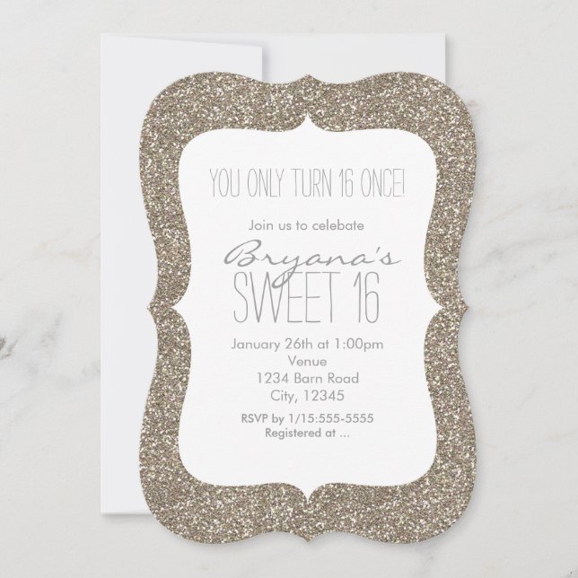 Parties scintillant d'or Glam Sweet 16 Invitations (Devant)