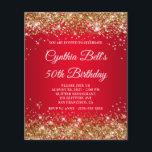 Parties scintillant d'or Gradient rouge 50e annive<br><div class="desc">Une élégante invitation à fêter ses 50 ans. Faux parties scintillant d'or sur un arrière - plan sombre à rouge foncé. Le script de calligraphie blanc sophistiqué dans le texte invitation peut être customisé. La parties scintillant d'or de ce design moderne de glam girly est créé avec des graphismes numériques...</div>