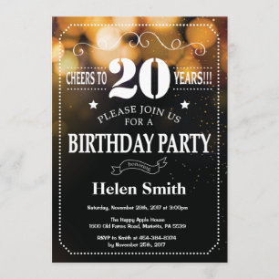 Parties scintillant d'or Invitation 20e anniversai