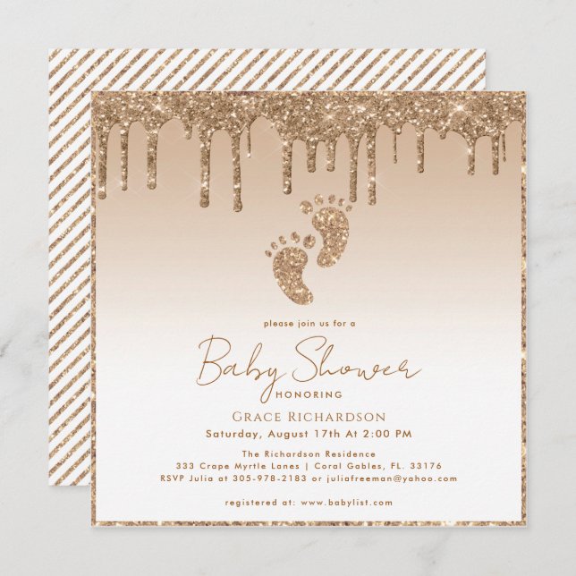 Parties scintillant d'or Invitation Baby shower av (Devant / Derrière)