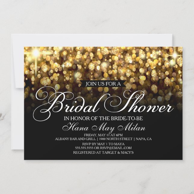 Parties scintillant d'or Invitation de douche nupt (Devant)