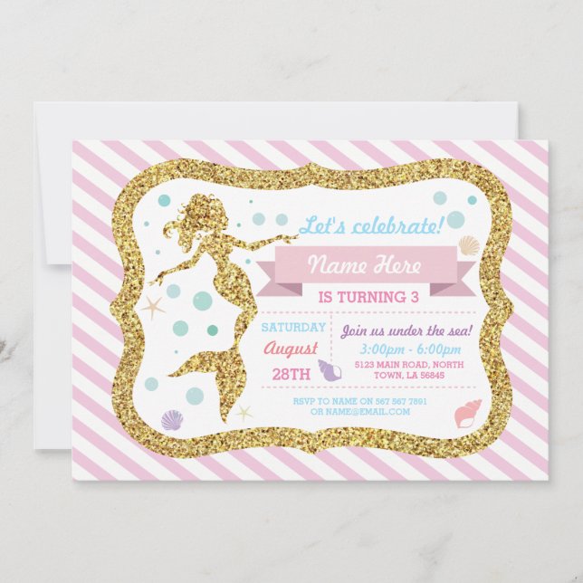 Parties scintillant d'or Mermaid Invitation en ban (Devant)