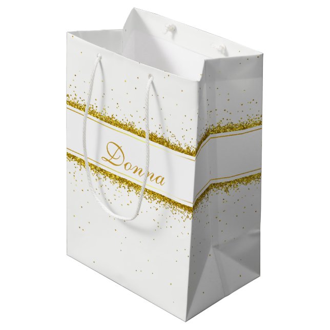 Parties scintillant d'or Nom Confetti - Sac cadeau (Devant Angle)