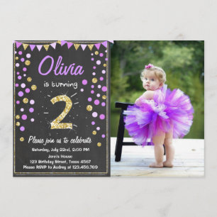 parties scintillant d'or Purple Pink Invitation d'