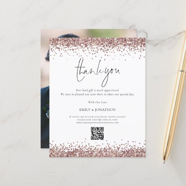 Parties scintillant d'or Rose budget  QR Code Mari (Devant/Arrière en situation)