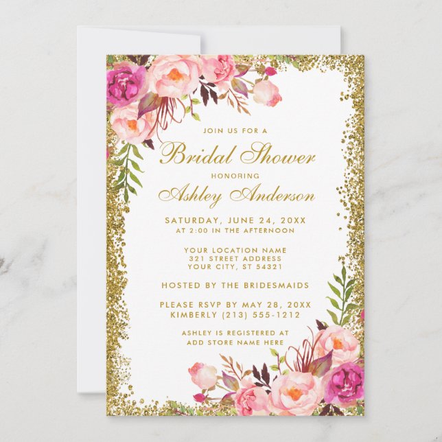 Parties scintillant d'or rose Floral Invitation de (Devant)
