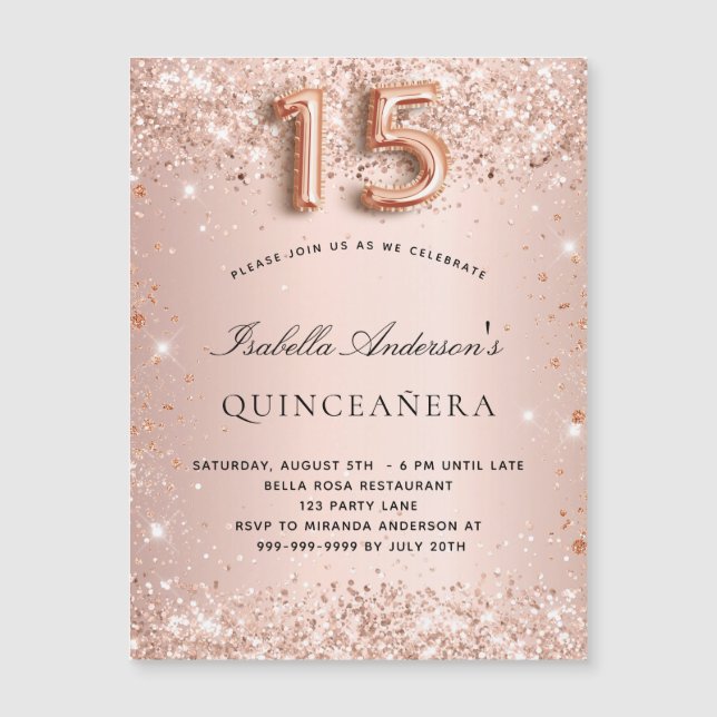 Parties scintillant d'or rose Quinceanera invitati (Devant)