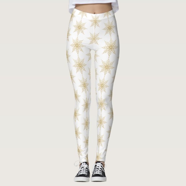 Parties scintillant d'or Snowflake Leggings de vac (Devant)