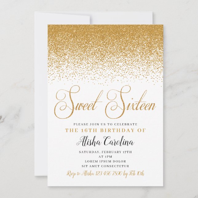 Parties scintillant d'or Sweet sixteen Invitation  (Devant)