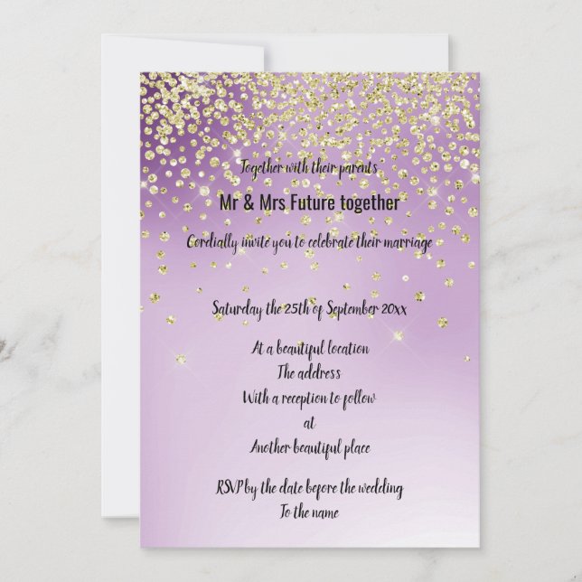Parties scintillant d'or violet Invitations de mar (Devant)