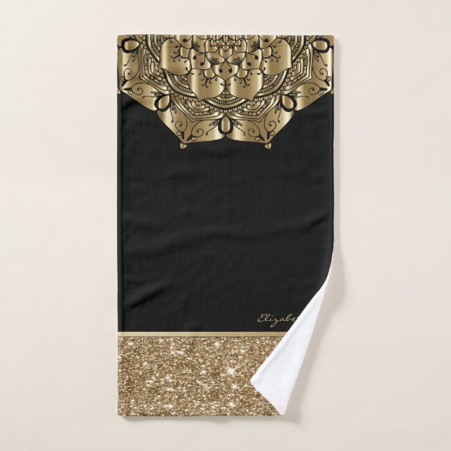 Parties scintillant élégante Mandala Black, Gold S (Serviette à main)