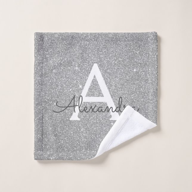 Parties scintillant en argent de luxe et monogramm (Gant de toilette)