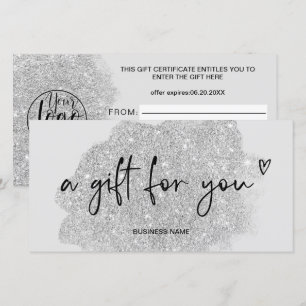 parties scintillant en argent logo cadeau certific