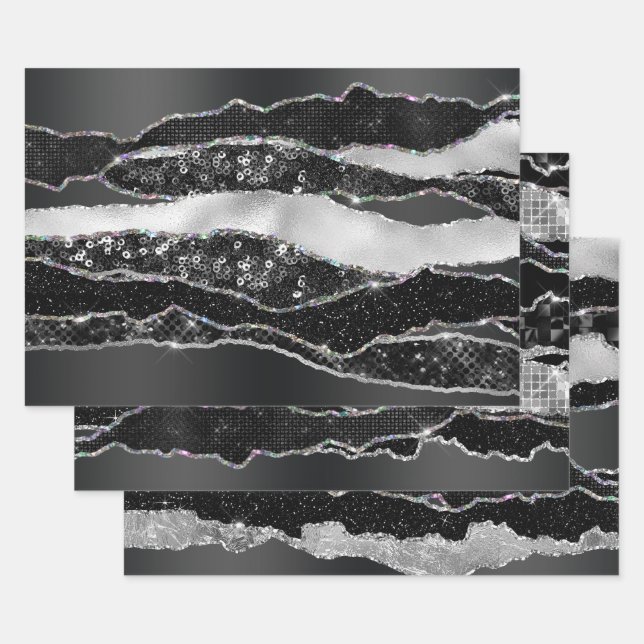 Parties scintillant en feuille argent noir classe  (Lot)