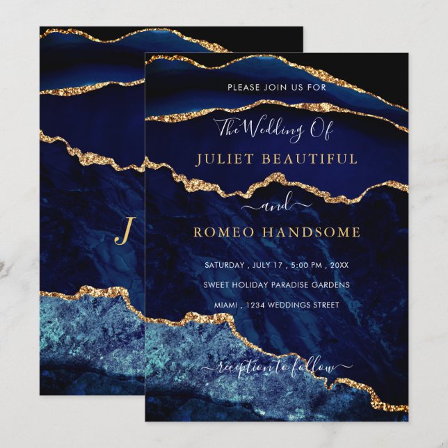 Parties scintillant en marbre bleu marine (Devant / Derrière)