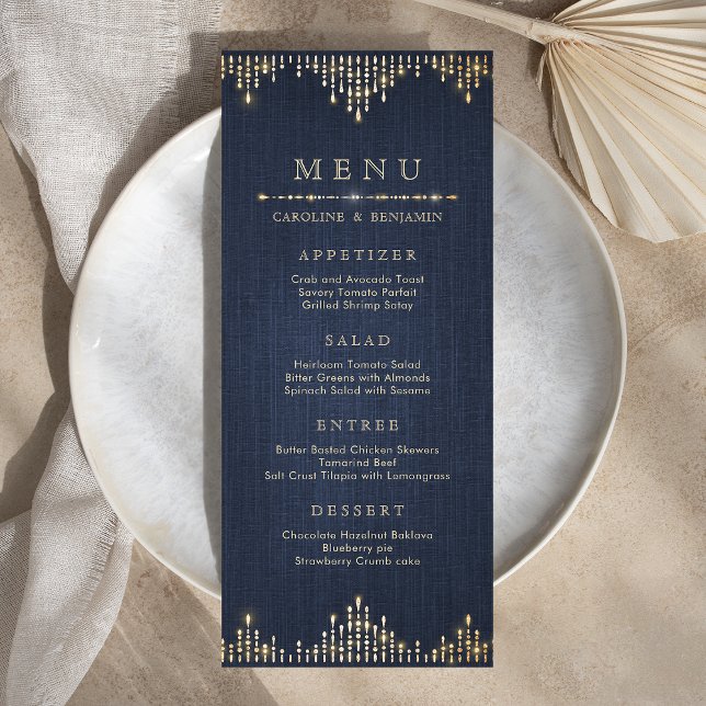 Parties scintillant en or glam marine déco menu de (Glam gold glitter navy deco vintage wedding menu)