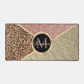 Parties scintillant en or Rose rayé Leopard Monogr