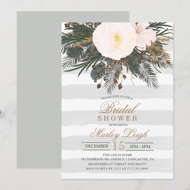 Parties scintillant Florale d'hiver Invitation de  (Devant / Derrière)