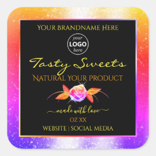 Parties scintillant florale noir produit Étiquette