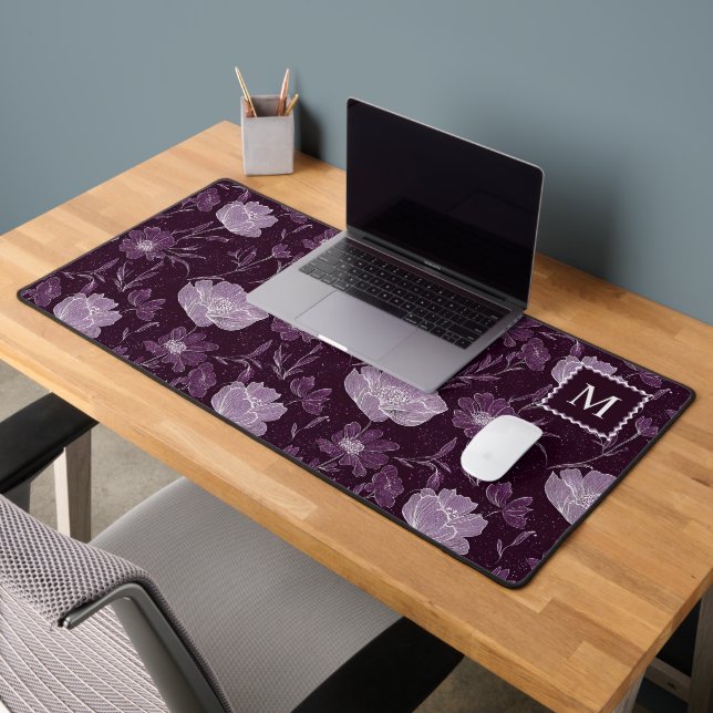 Parties scintillant florale violet Motif Monogramm (Bureau 2)