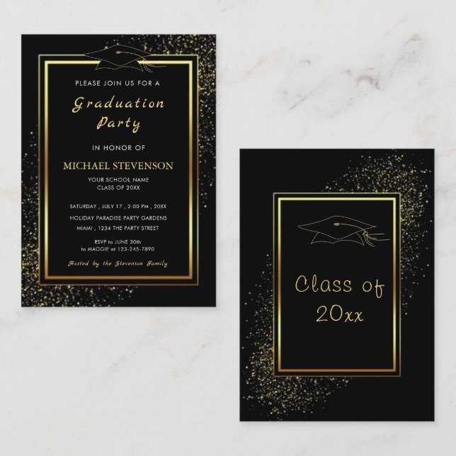 Parties scintillant Gold Black Graduation Modèle d (Devant / Derrière)