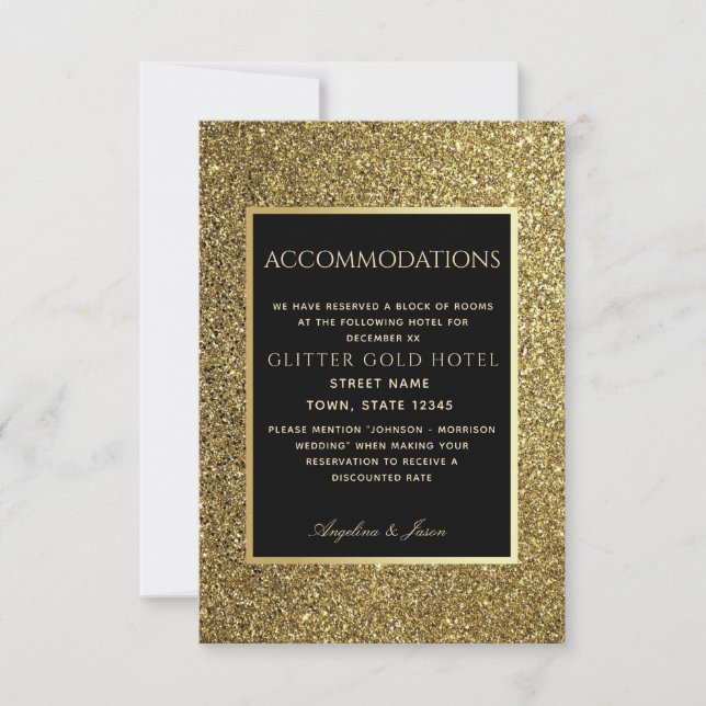 Parties scintillant Gold et Black Mariage Carte d' (Devant)