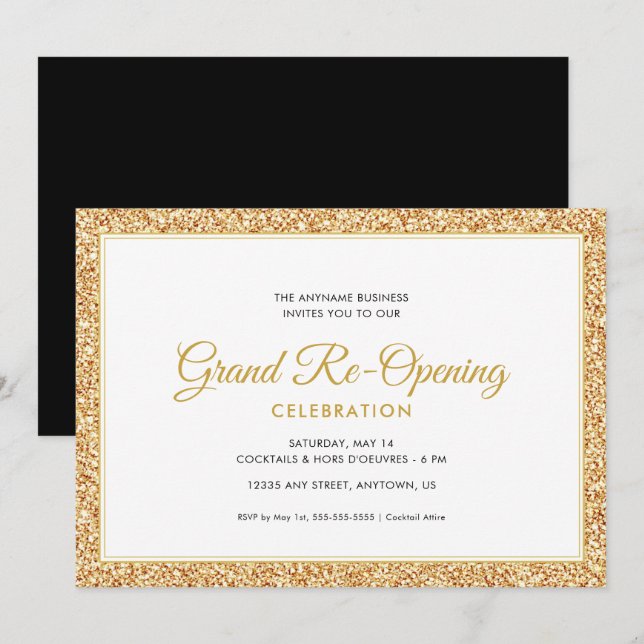 Parties scintillant Gold Faux | Invitation Grand R (Devant / Derrière)