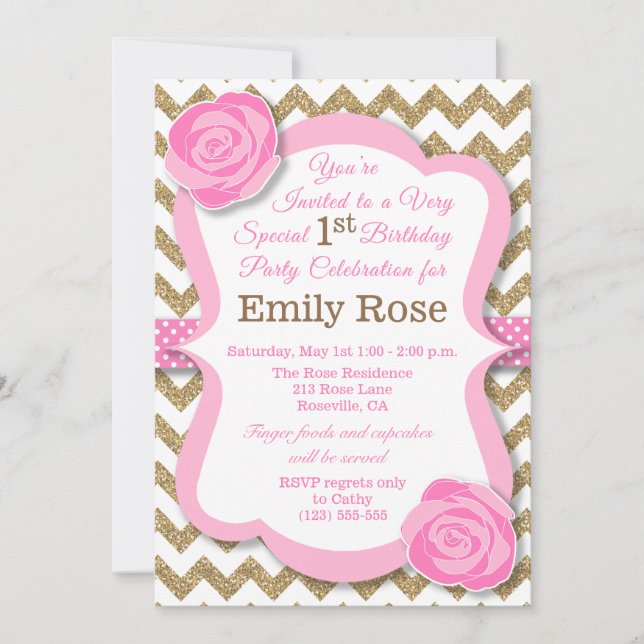 Parties scintillant Gold & rose Floral Invitation  (Devant)