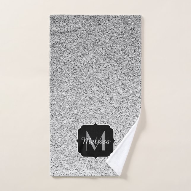 Parties scintillant gris argent scintille Monogram (Serviette à main)