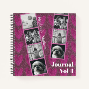 Parties scintillant grise Coeurs roses Carnet phot