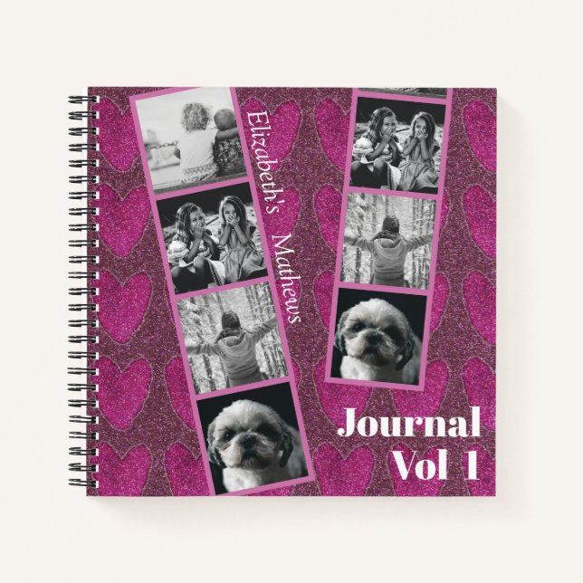 Parties scintillant grise Coeurs roses Carnet phot (Devant)