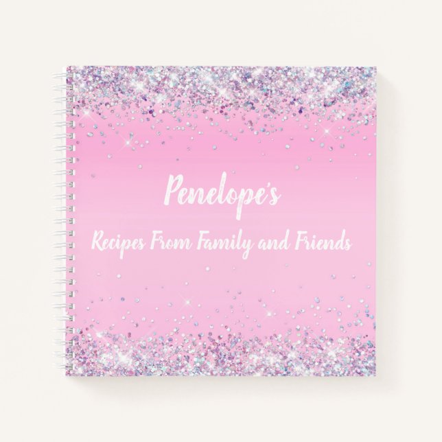 Parties scintillant holographique rose Carnet Rece (Devant)