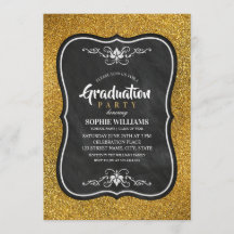 Parties scintillant Invitations De Graduation Noir