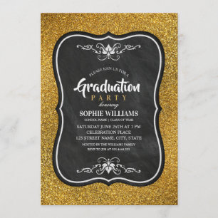 Parties scintillant Invitations De Graduation Noir