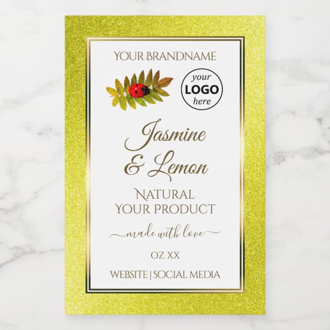 Parties scintillant jaune Blanc Étiquettes de prod (Étiquettes simples)