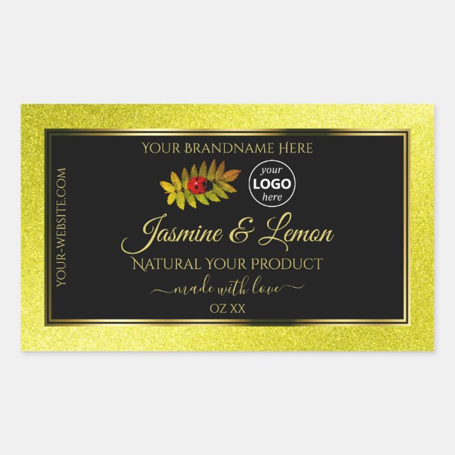 Parties scintillant jaune Noir Étiquettes Ladybug  (Devant)